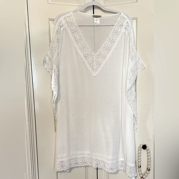 La Blanca Island Fare Cotton Crochet Lace Trim Tunic Swim Coverup - 2X - Picture 9 of 10